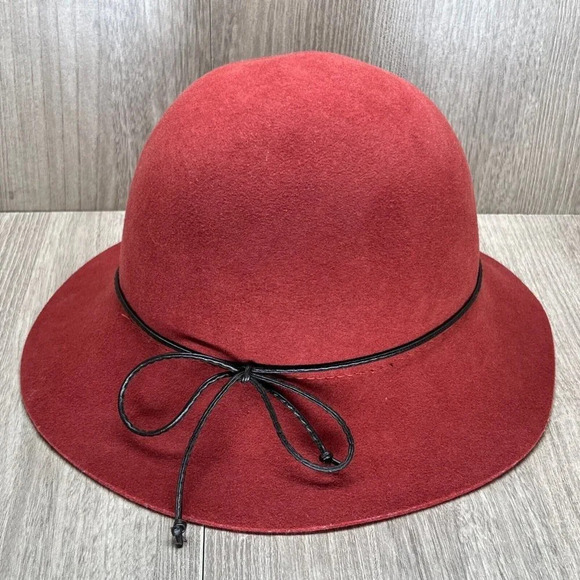 Scala Hat Womens One Size Collezione Wool Felt Leatherette Band Cloche  Red - Picture 3 of 10